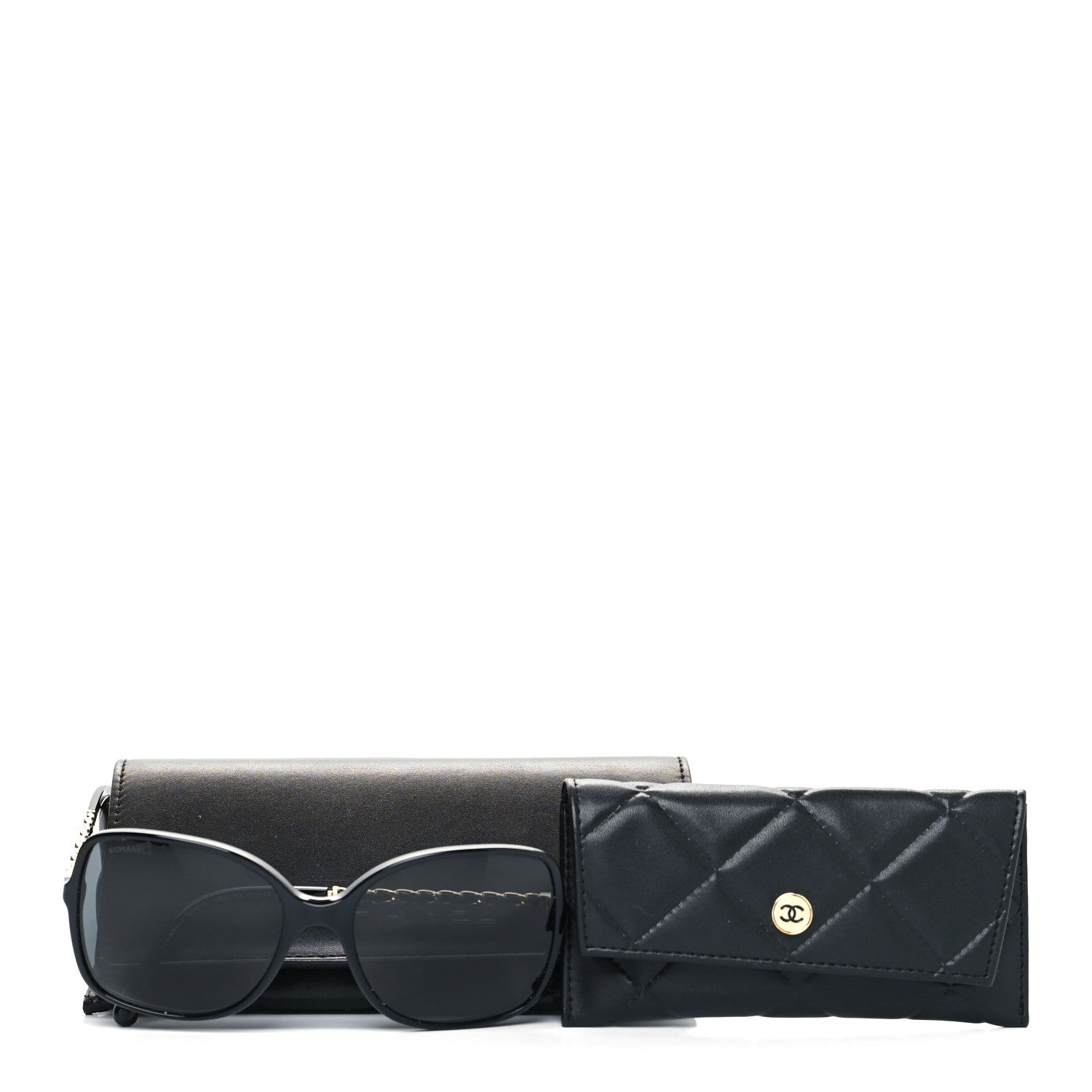 Chanel Acetate Metal Calfskin Square Chain Sunglasses 5210-Q Black Gray 9 of 9