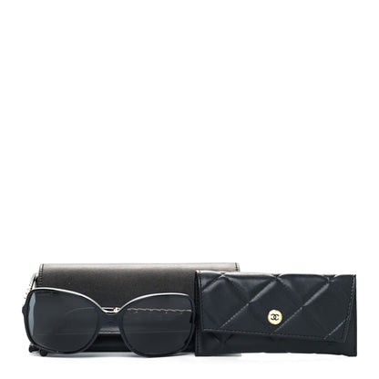 Chanel Acetate Metal Calfskin Square Chain Sunglasses 5210-Q Black Gray 9 of 9