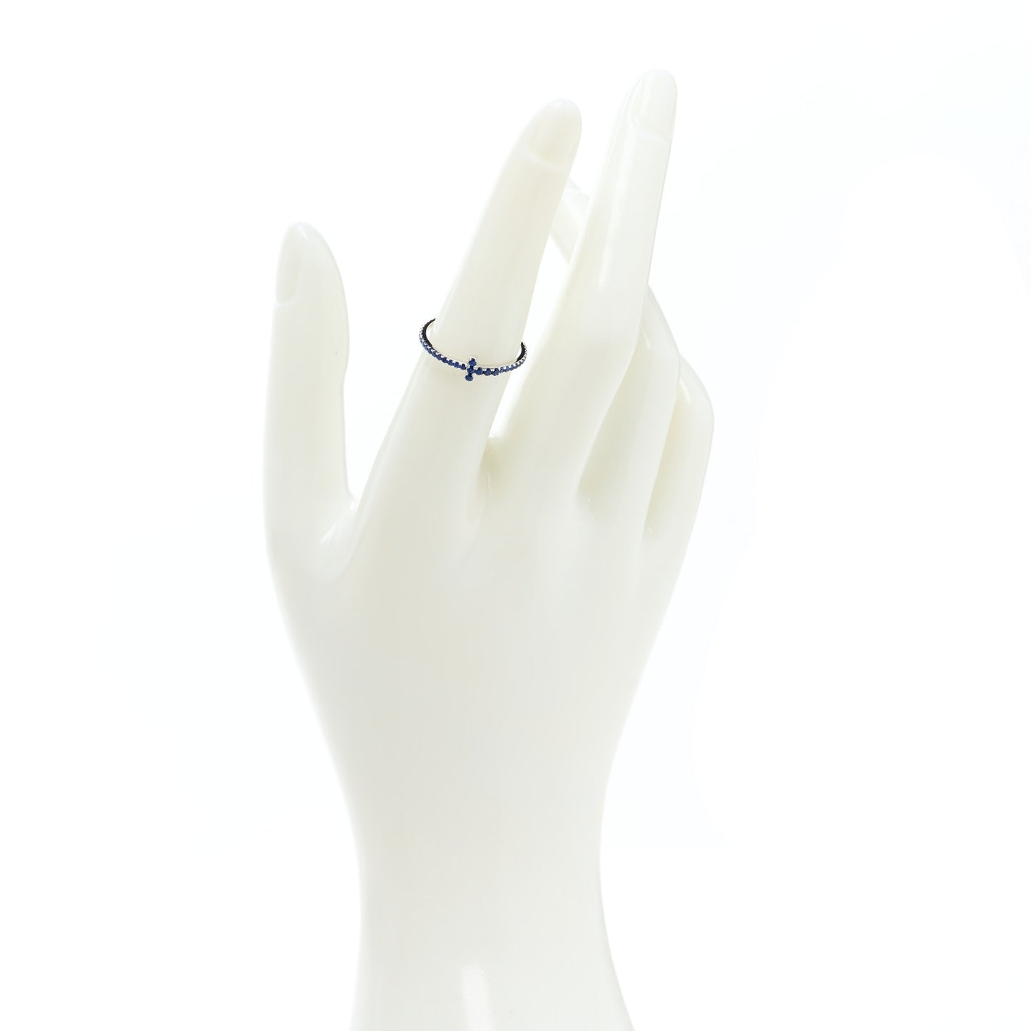 18K White Gold Blue Sapphire T Wire Pave Ring 53 6.5