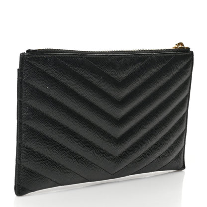 Saint Laurent Grain De Poudre Chevron Monogram Bill Pouch Black 3 of 8