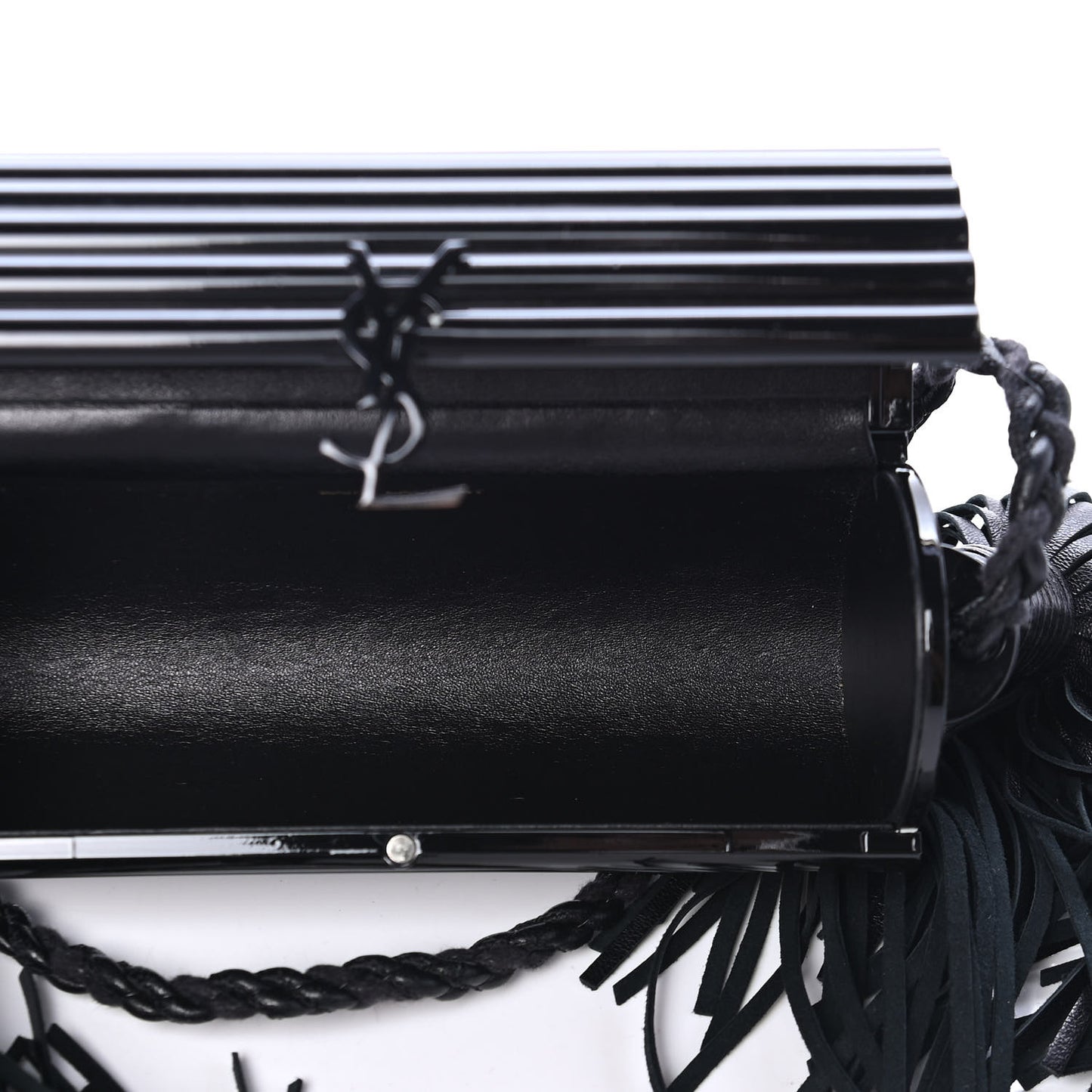 Ribbed Plexiglass Lambskin Fringe Monogram Opium Box Bag Black
