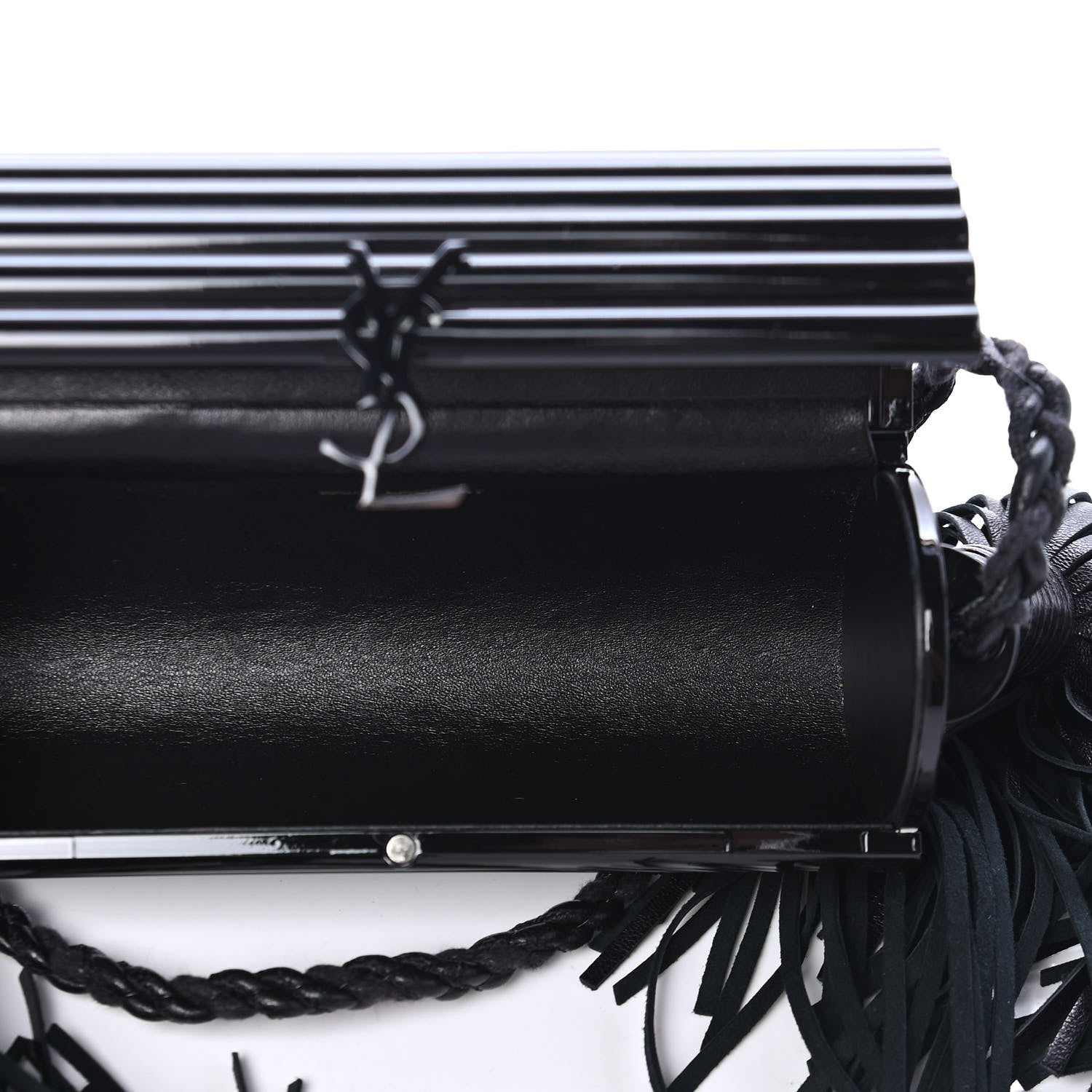 Saint Laurent Ribbed Plexiglass Lambskin Fringe Monogram Opium Box Bag Black 4 of 5