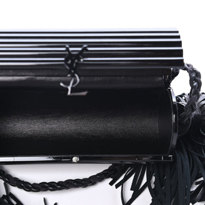 Saint Laurent Ribbed Plexiglass Lambskin Fringe Monogram Opium Box Bag Black 4 of 5