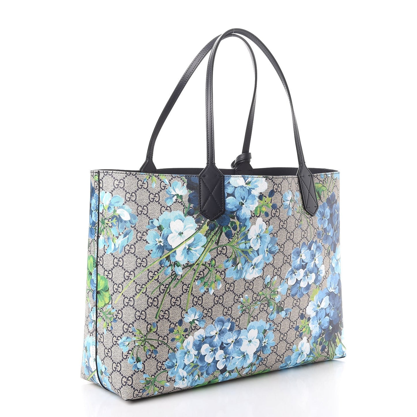 GG Supreme Monogram Blooms Medium Reversible Tote Beige Blue Navy