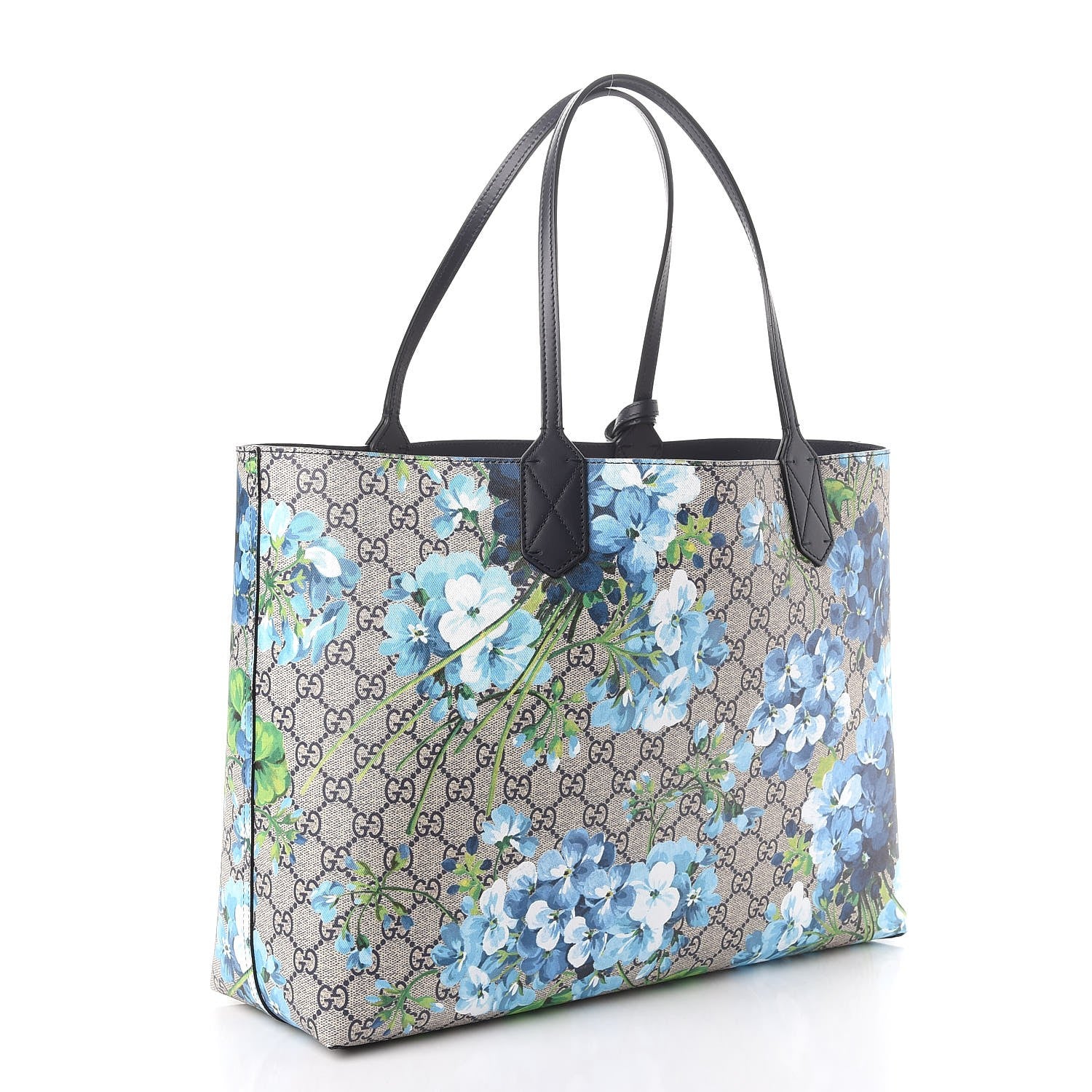 Gucci GG Supreme Monogram Blooms Medium Reversible Tote Beige Blue Navy 5 of 12