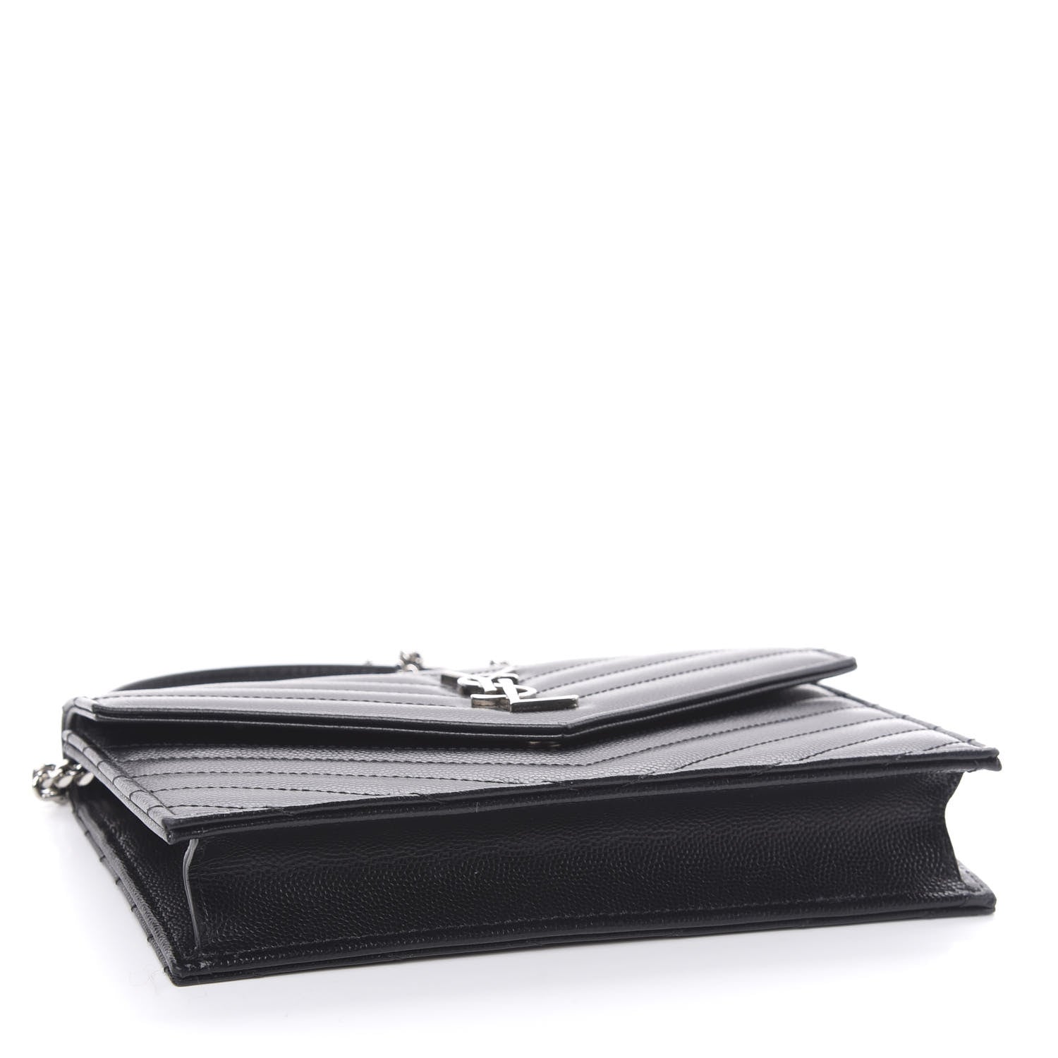 Saint Laurent Grain De Poudre Matelasse Chevron Monogram Envelope Chain Wallet Black 4 of 12