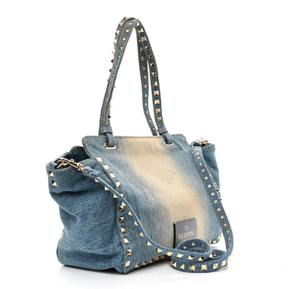 Valentino Garavani Denim Butterfly Embroidered Small Rockstud Tote Light Denim 3 of 9