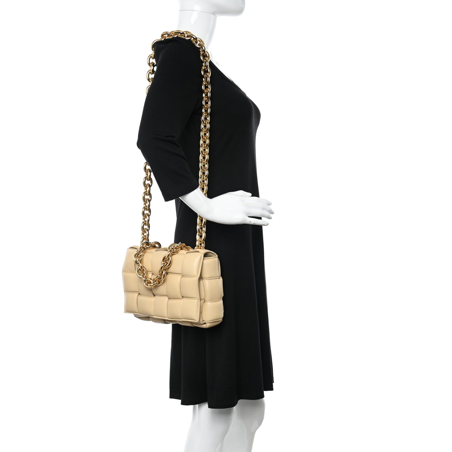 Lambskin Maxi Intreccio Padded Chain Cassette Crossbody Bag Porridge
