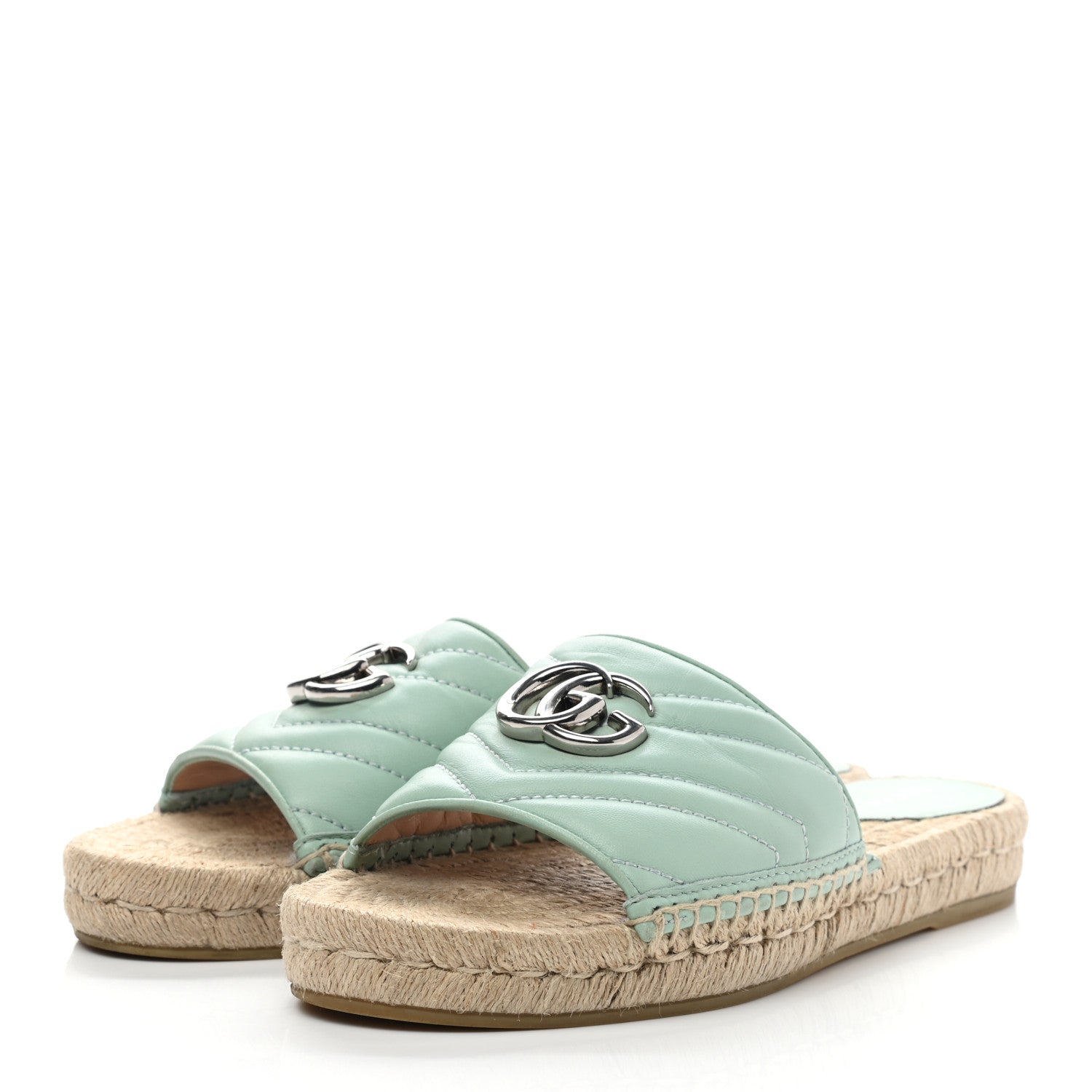 Gucci Nappa Matelasse GG Marmont Espadrille Slide Sandals 38 Water Green 3 of 10
