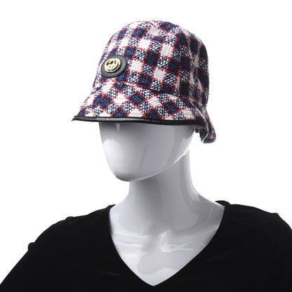 Gucci Vintage Tweed Check Bucket Hat M White Hibiscus Red Marine 2 of 7