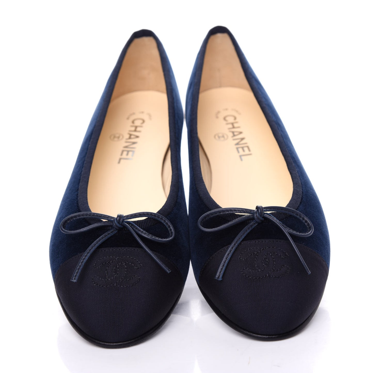Velvet Cap Toe Ballerina Flats 39 Navy