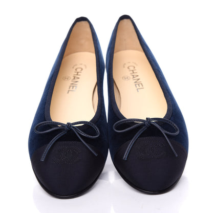 Chanel Velvet Cap Toe Ballerina Flats 39 Navy 5 of 11