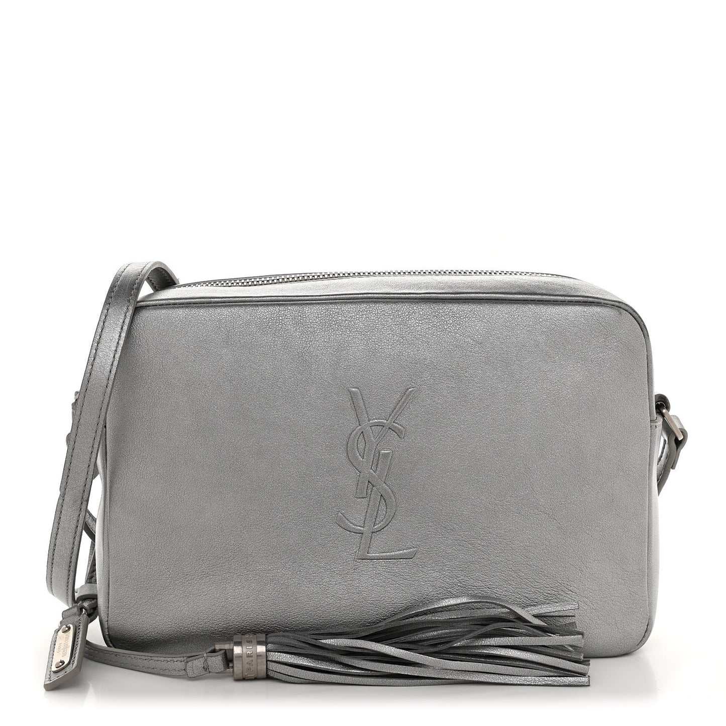 Metallic Calfskin Monogram Small Lou Camera Bag Silver