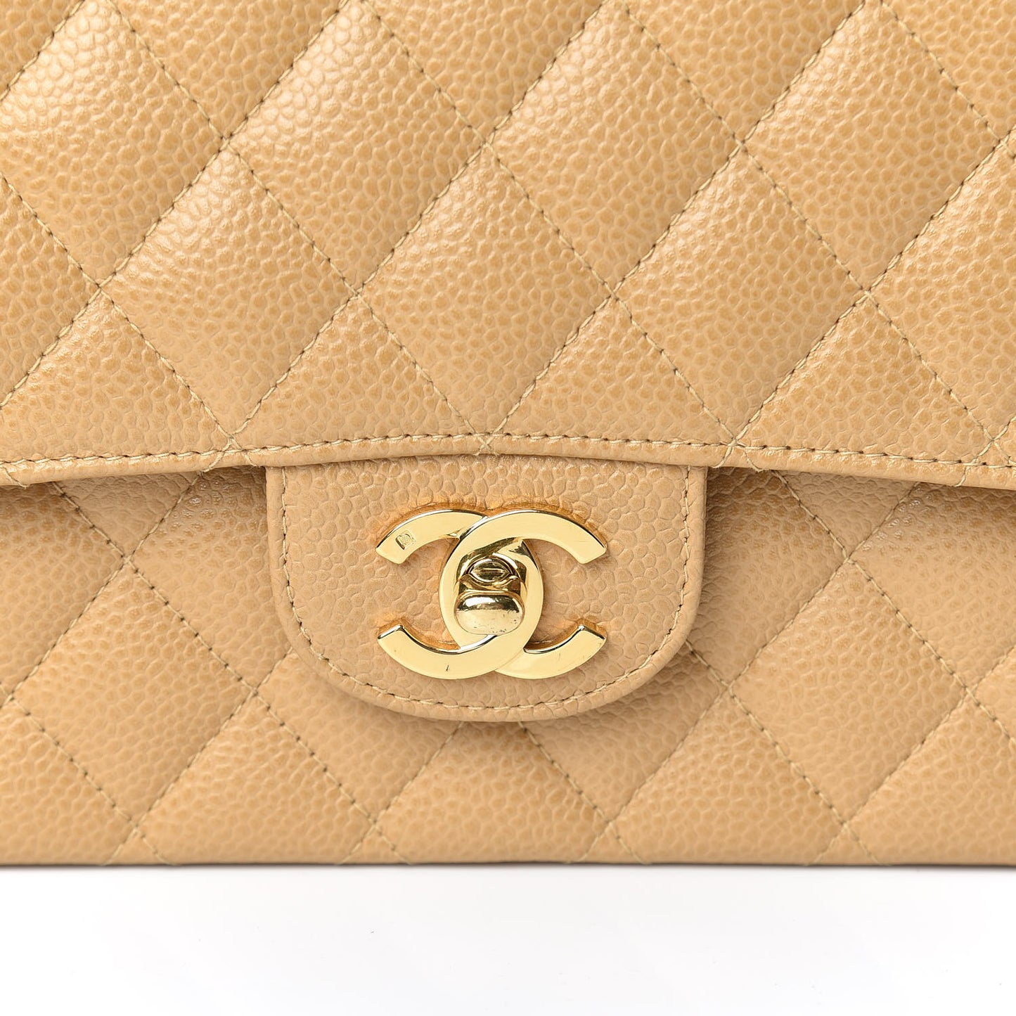 Caviar Quilted Medium Double Flap Beige