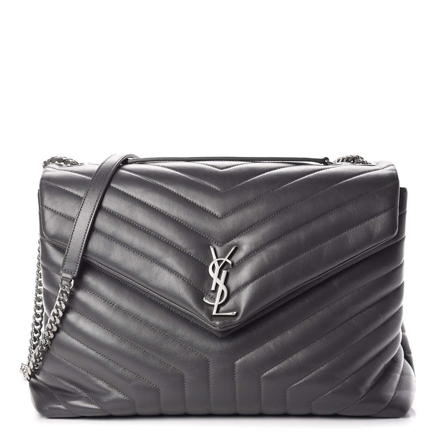Saint Laurent Calfskin Y Quilted Monogram Large Loulou Chain Satchel Earth 1 of 12