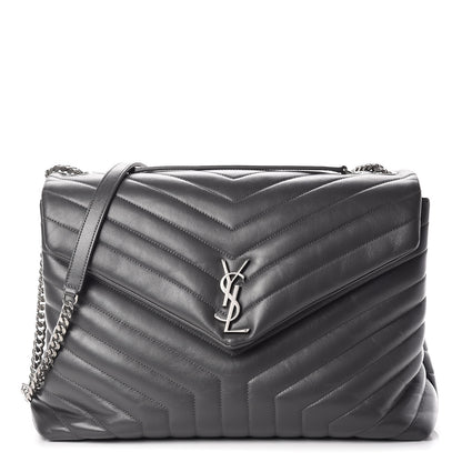 Saint Laurent Calfskin Y Quilted Monogram Large Loulou Chain Satchel Earth 1 of 12