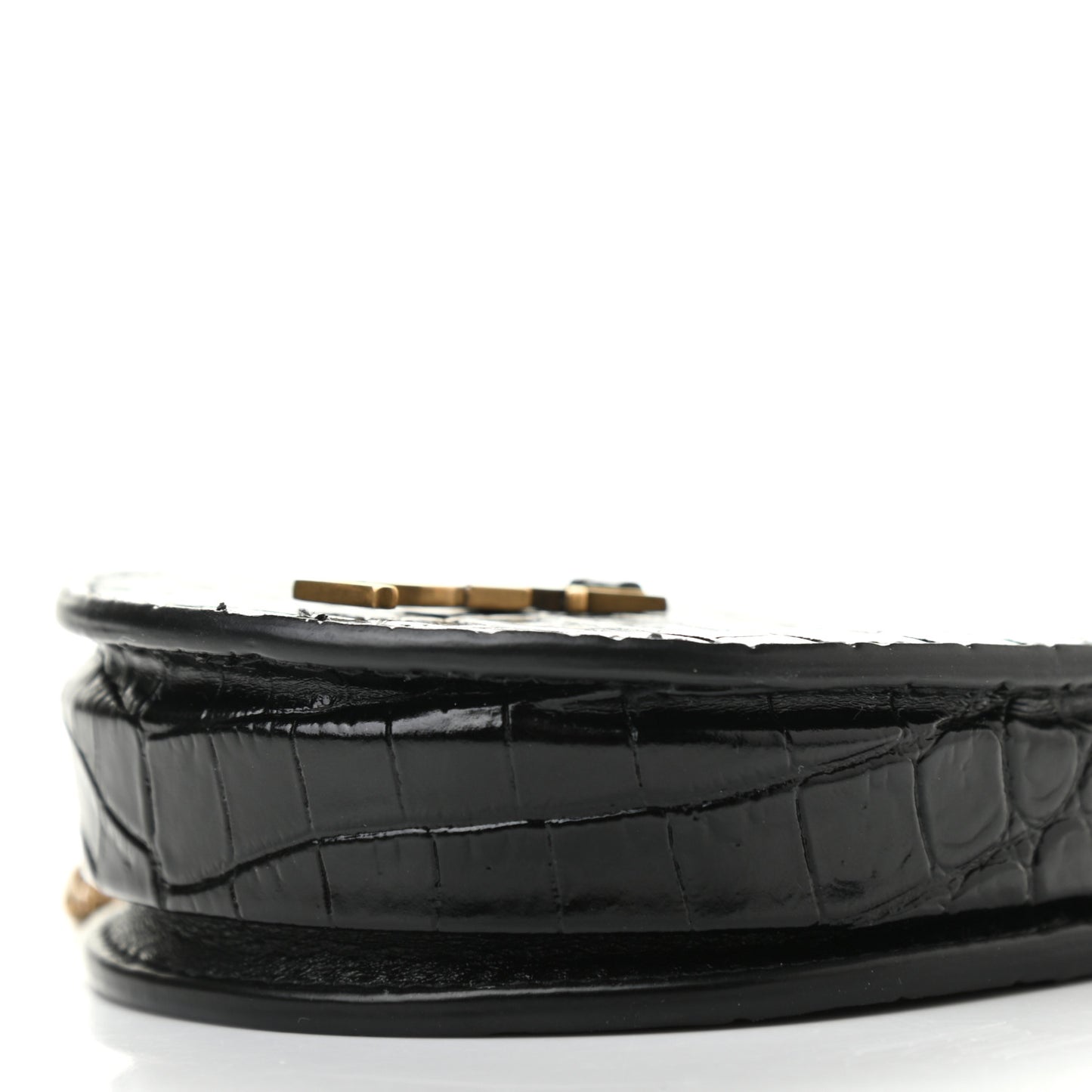 Patent Crocodile Embossed Monogram Baby Kaia Crossbody Bag Black