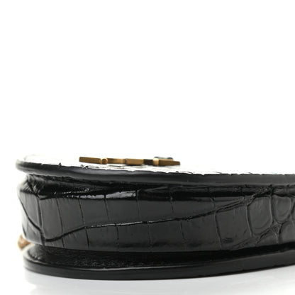 Saint Laurent Patent Crocodile Embossed Monogram Baby Kaia Crossbody Bag Black 8 of 10