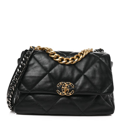 Chanel Goatskin Quilted Large Chanel 19 Flap Black 1 of 9