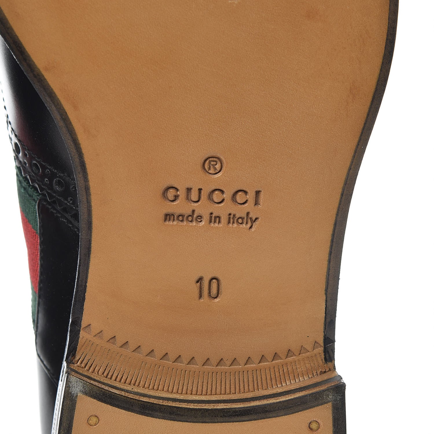 Gucci Calfskin Web Bee Embroidered Mens Wingtip Derby Loafers 10 Black 7 of 14