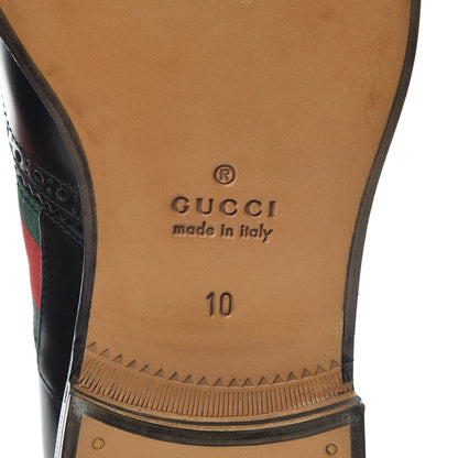 Gucci Calfskin Web Bee Embroidered Mens Wingtip Derby Loafers 10 Black 7 of 14