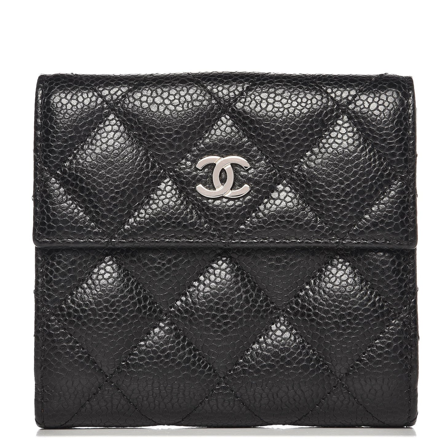 Caviar Quilted Compact French Flap Wallet Black