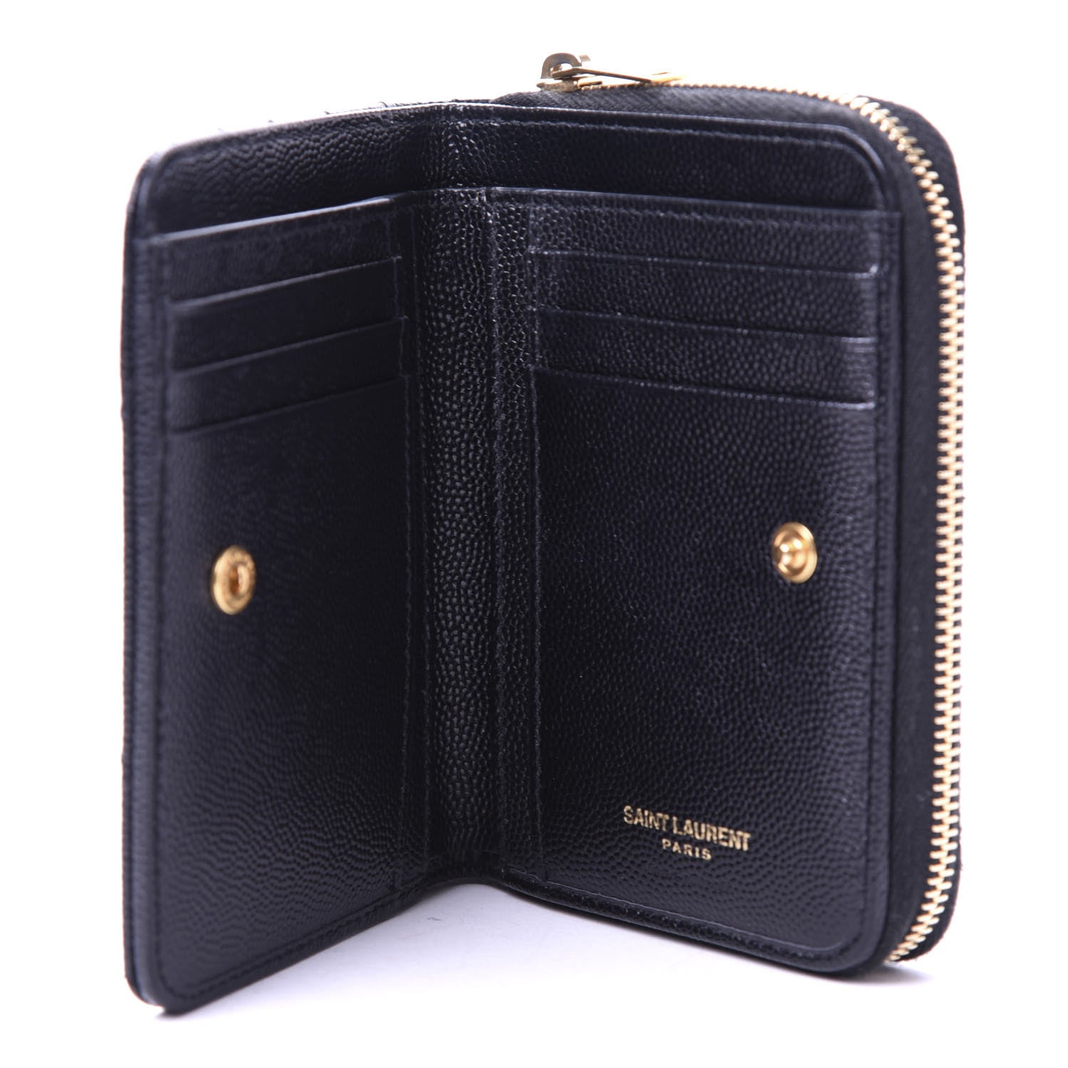 Saint Laurent Grain De Poudre Matelasse Chevron Monogram Compact Zip Around Wallet Black 5 of 8