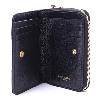 Saint Laurent Grain De Poudre Matelasse Chevron Monogram Compact Zip Around Wallet Black 5 of 8