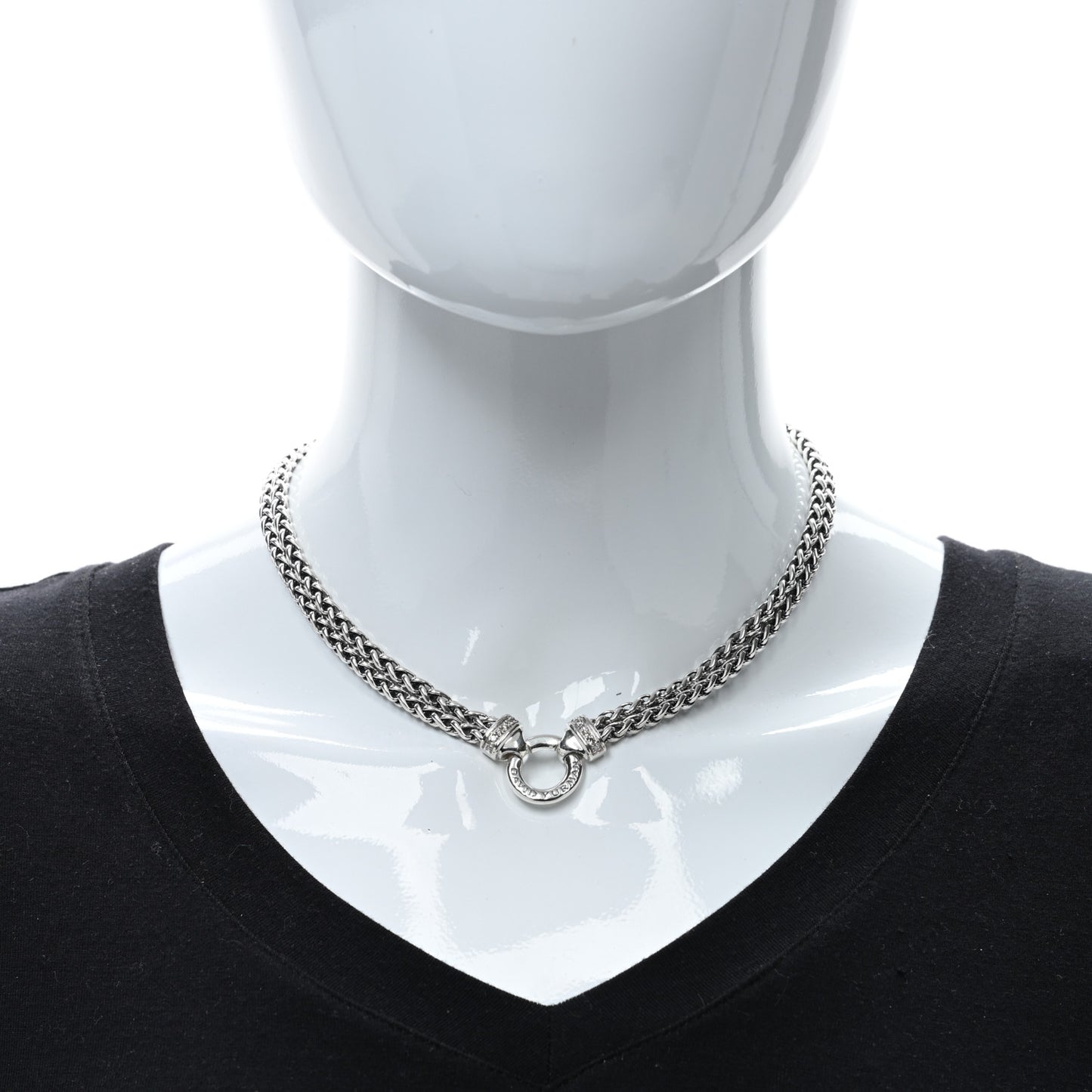 Sterling Silver Diamond 18mm Double Wheat Chain Necklace
