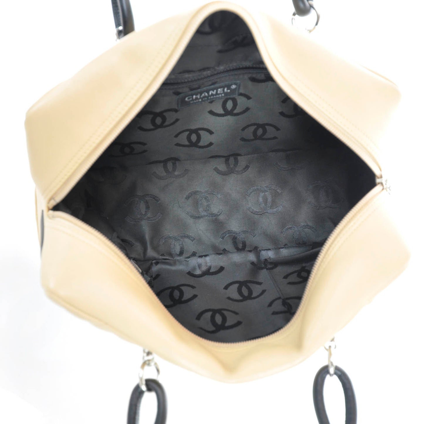Calfskin Quilted Large Cambon Bowler Beige Black