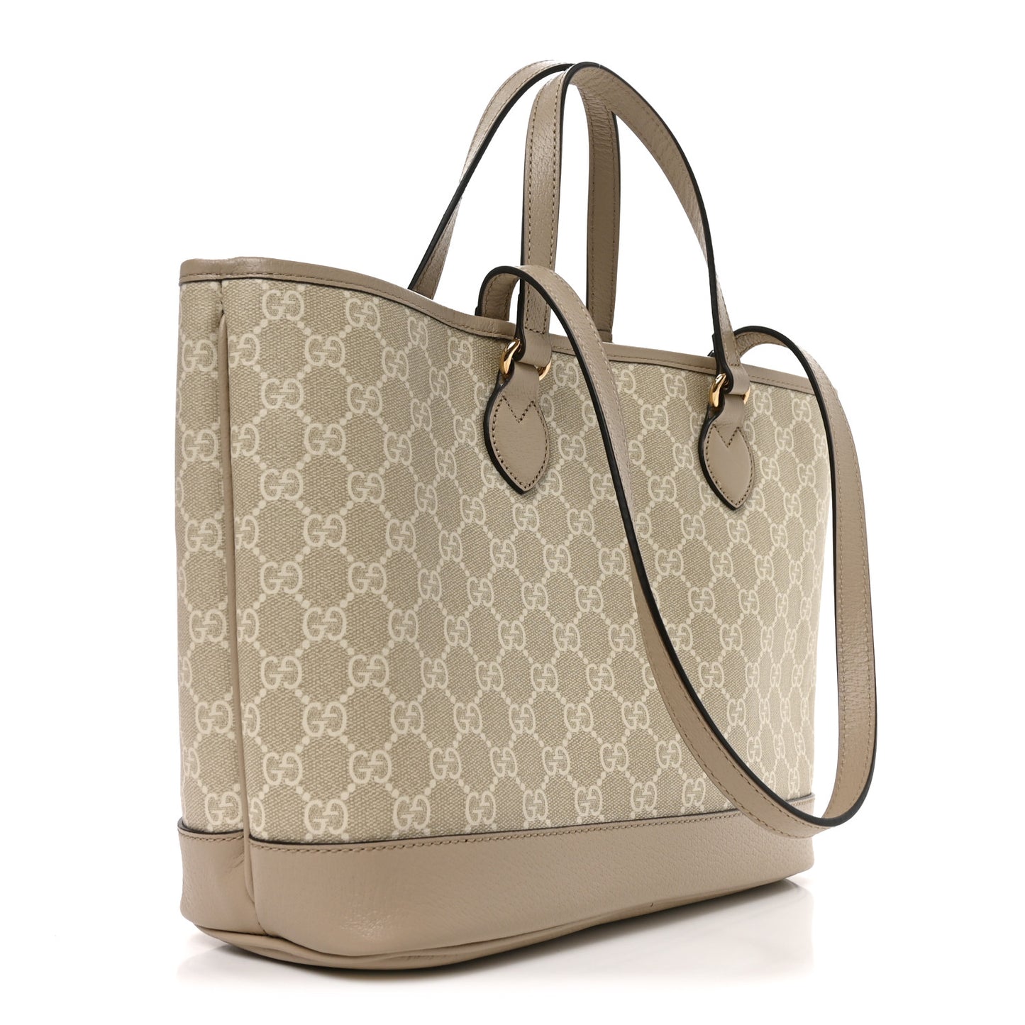 GG Supreme Monogram Textured Dollar Calfskin Small Ophidia Shoulder Tote Bag Beige Mystic White Oatmeal