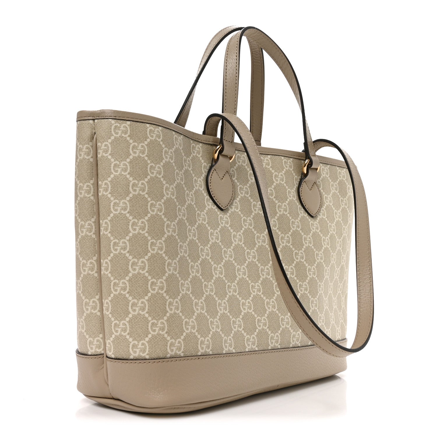 Gucci GG Supreme Monogram Textured Dollar Calfskin Small Ophidia Shoulder Tote Bag Beige Mystic White Oatmeal 3 of 10