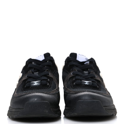 Chanel Mesh Suede Grained Calfskin Womens CC Sneakers 37.5 Black White 3 of 10