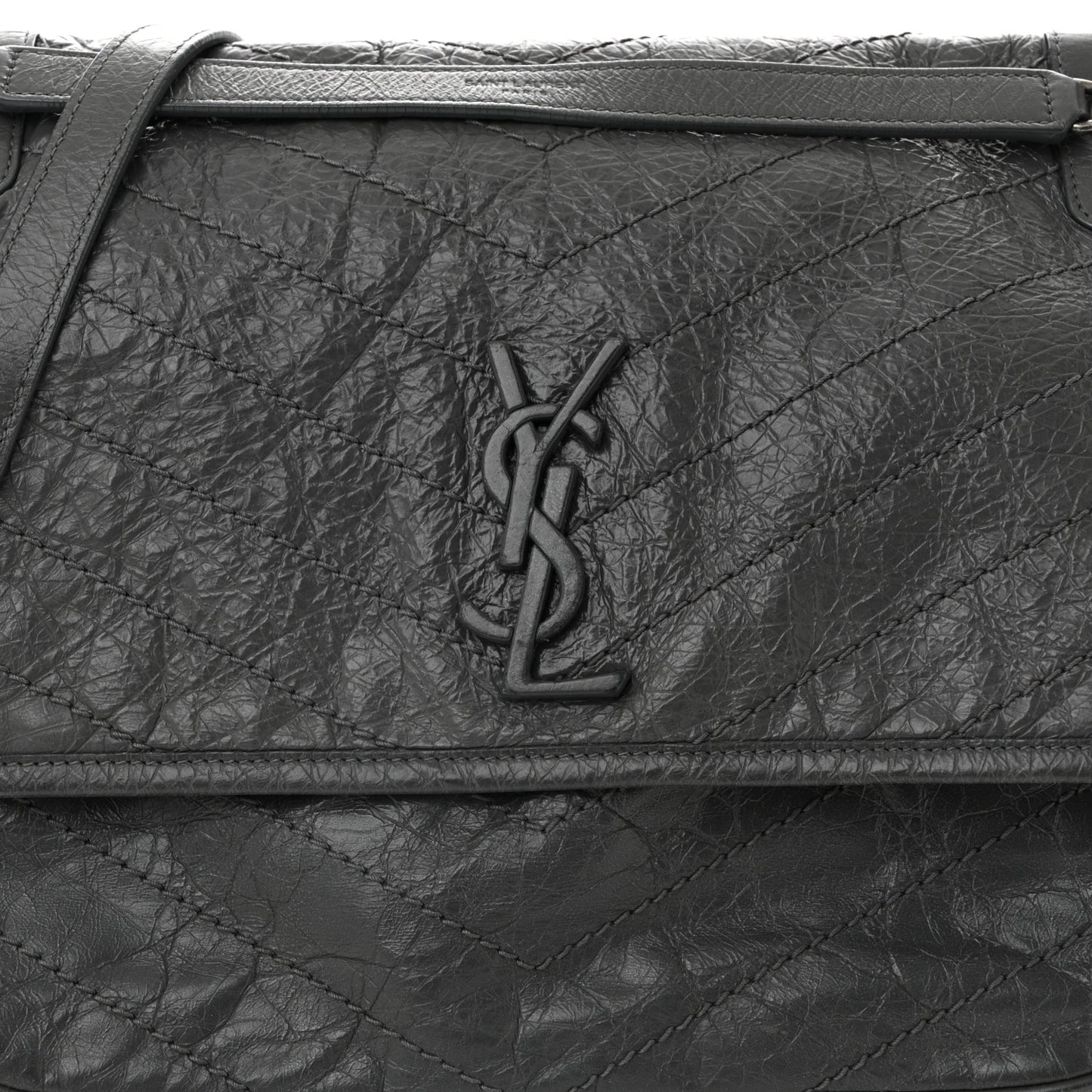 Crinkled Calfskin Matelasse Monogram Large Niki Chain Satchel Storm