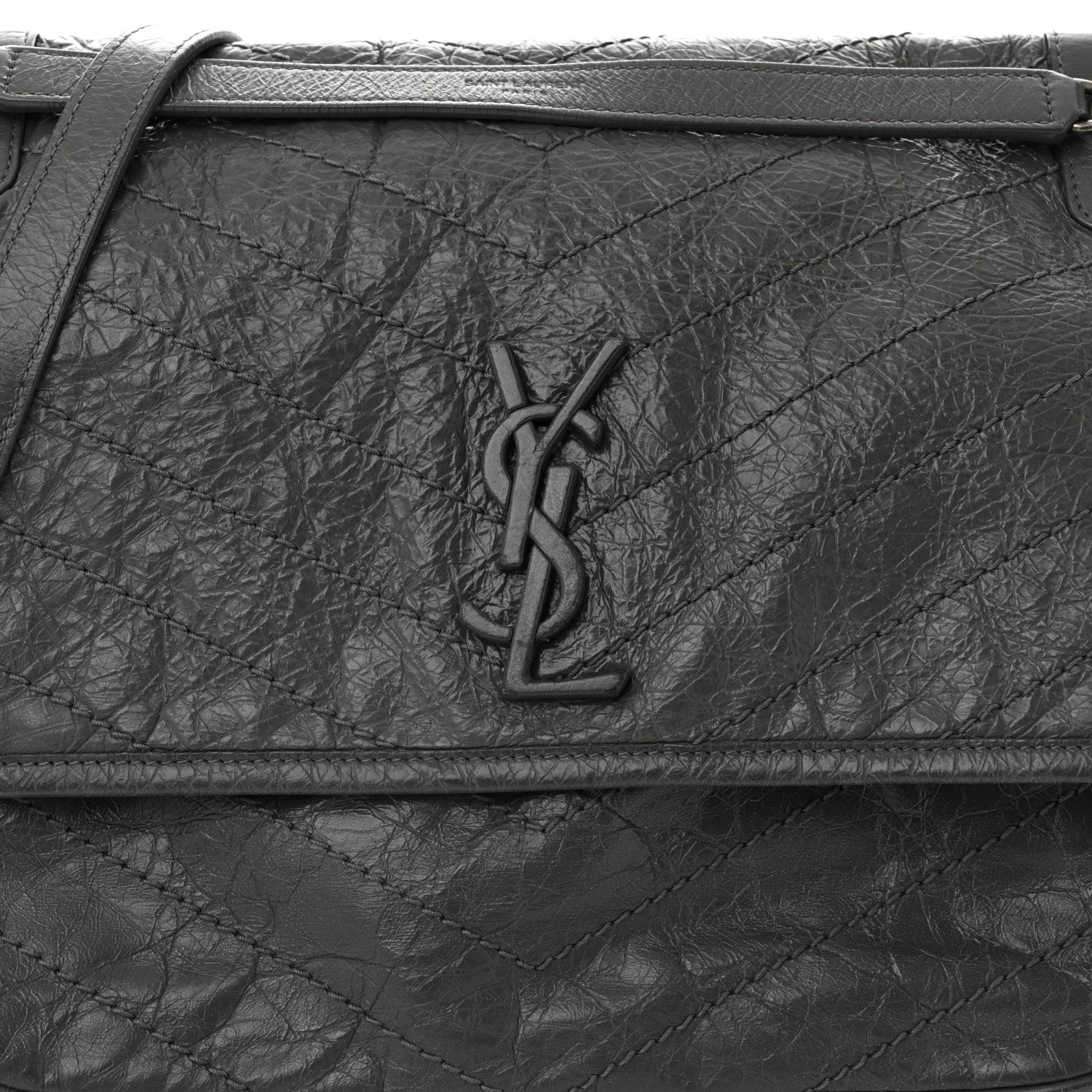 Saint Laurent Crinkled Calfskin Matelasse Monogram Large Niki Chain Satchel Storm 8 of 11