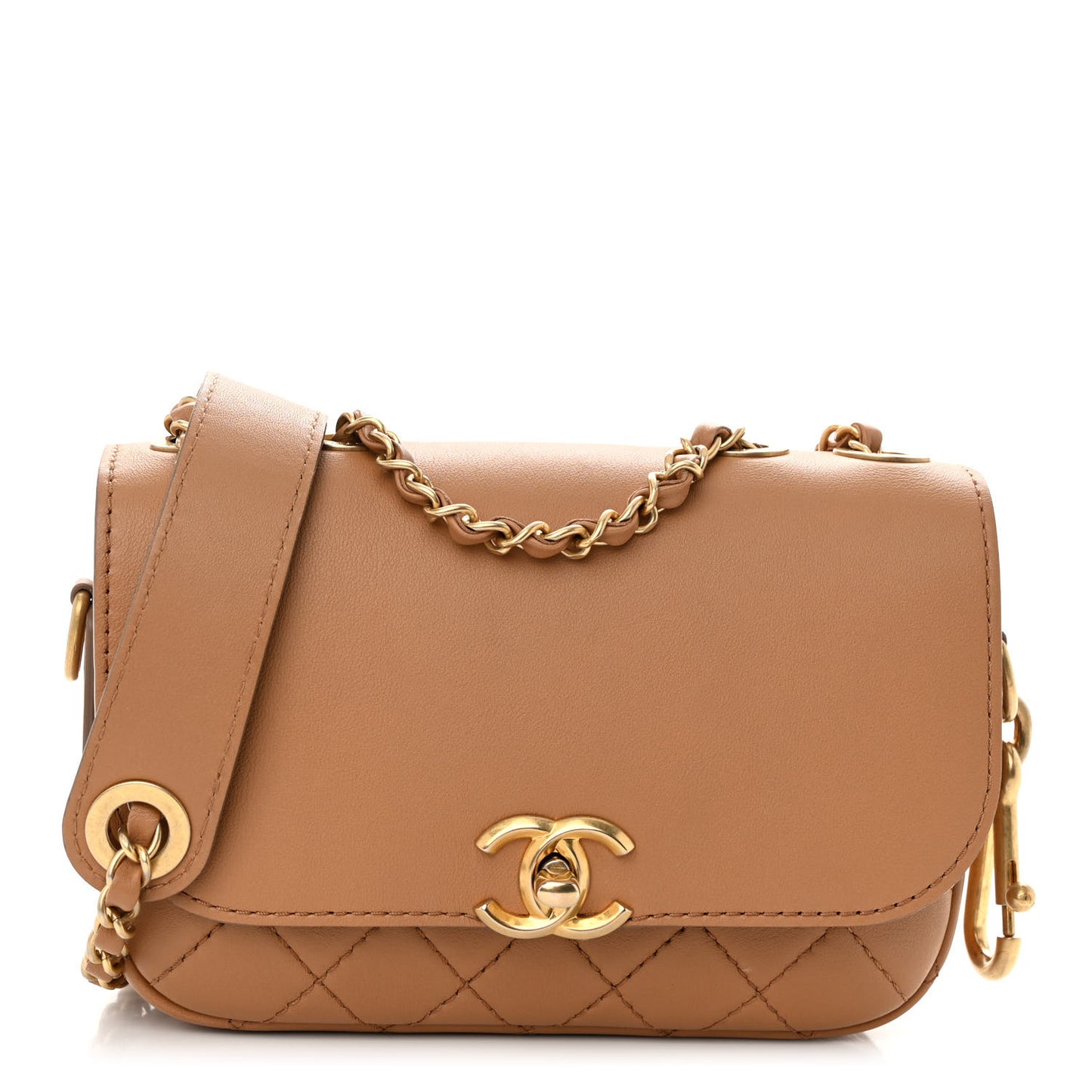 Calfskin Quilted Multi Pouching Flap And Coin Purse Beige