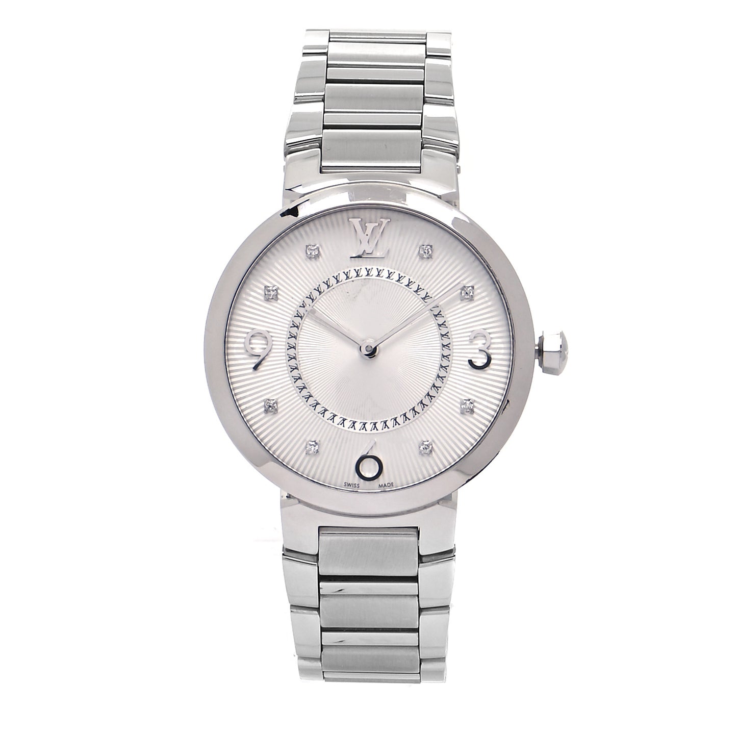 Stainless Steel Diamond 33mm Tambour Slim Quartz Watch