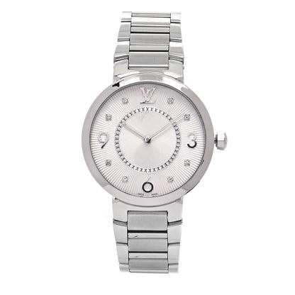 Louis Vuitton Stainless Steel Diamond 33mm Tambour Slim Quartz Watch 1 of 6