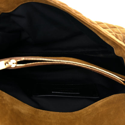 Saint Laurent Suede Mixed Matelasse Tri-Quilt Large Monogram Envelope Satchel Brown 5 of 25