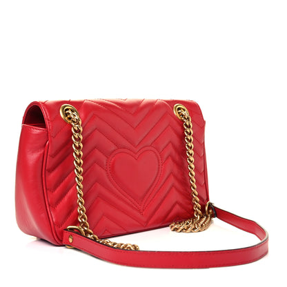 Gucci Calfskin Matelasse Small GG Marmont Shoulder Bag Hibiscus Red 3 of 9