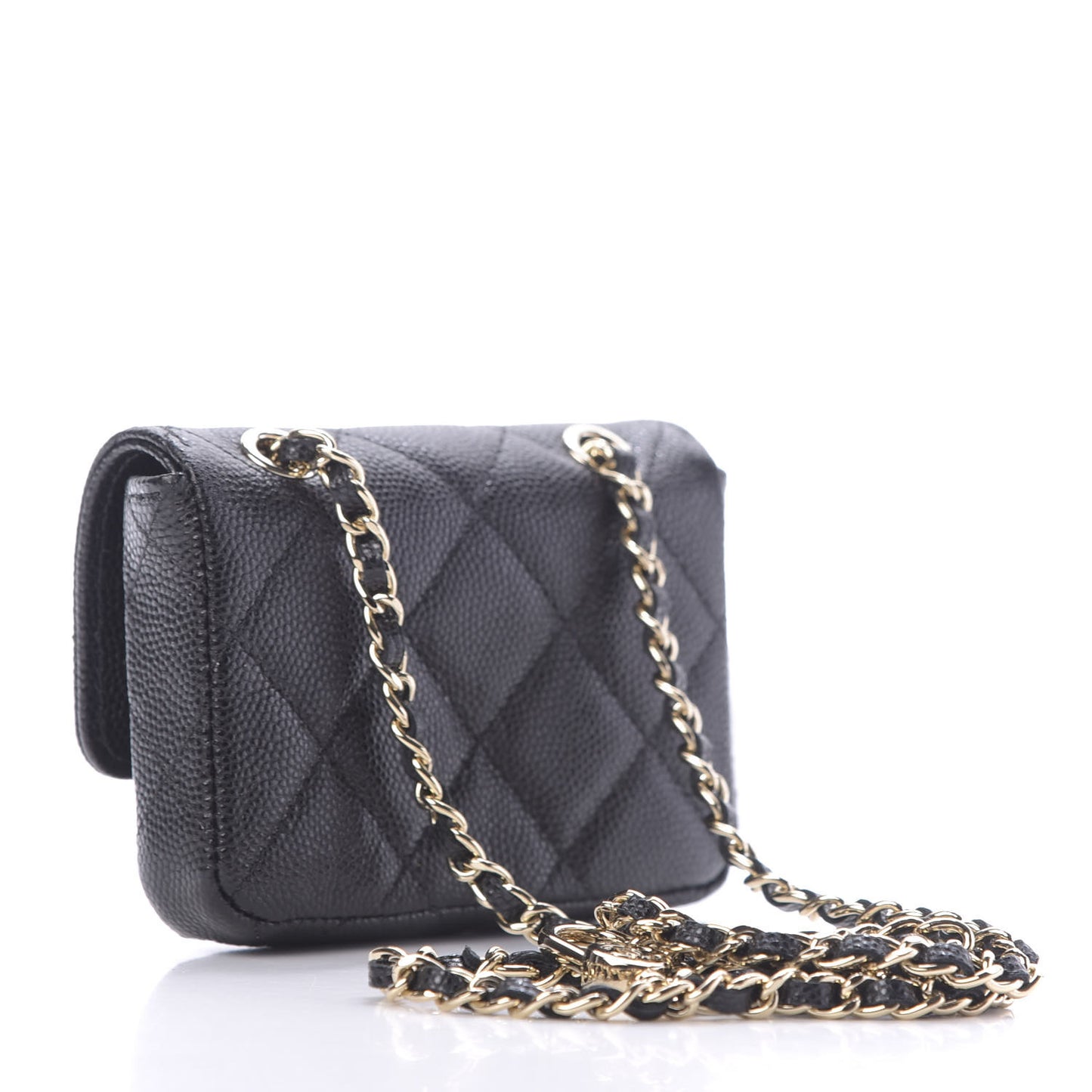 Caviar Quilted Mini Chain Belt Bag Black