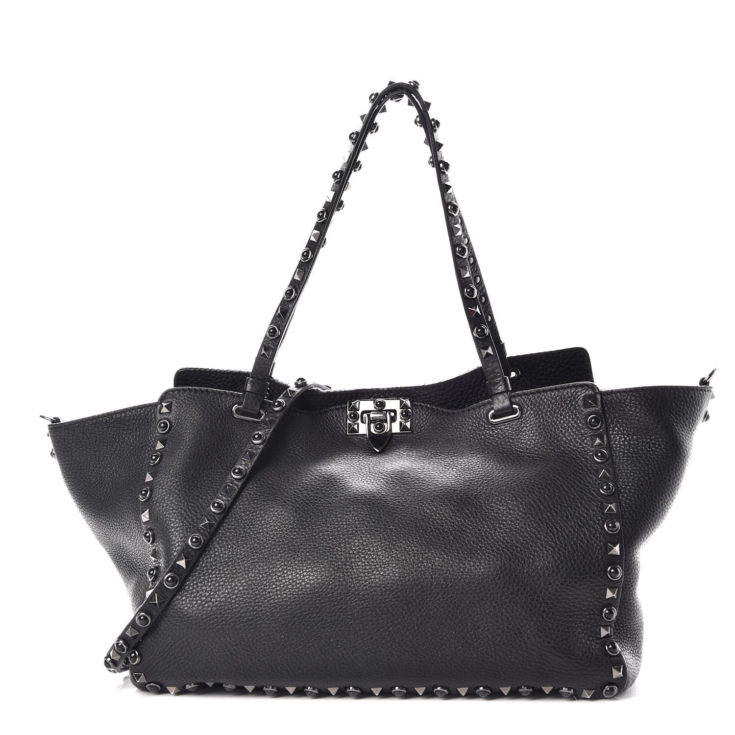Valentino Garavani Grained Calfskin Onyx Medium Rockstud Rolling Tote Black 1 of 8