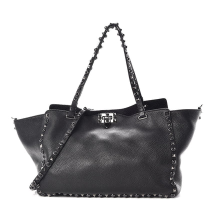 Valentino Garavani Grained Calfskin Onyx Medium Rockstud Rolling Tote Black 1 of 8