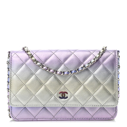 Chanel Gradient Metallic Calfskin Quilted Wallet On Chain WOC Silver Blue Yellow Purple 1 of 8