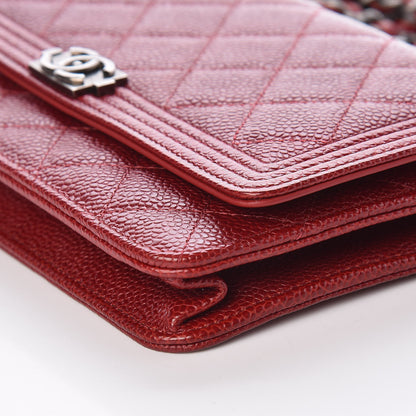 Chanel Caviar Quilted Boy Wallet On Chain WOC Red 10 of 10