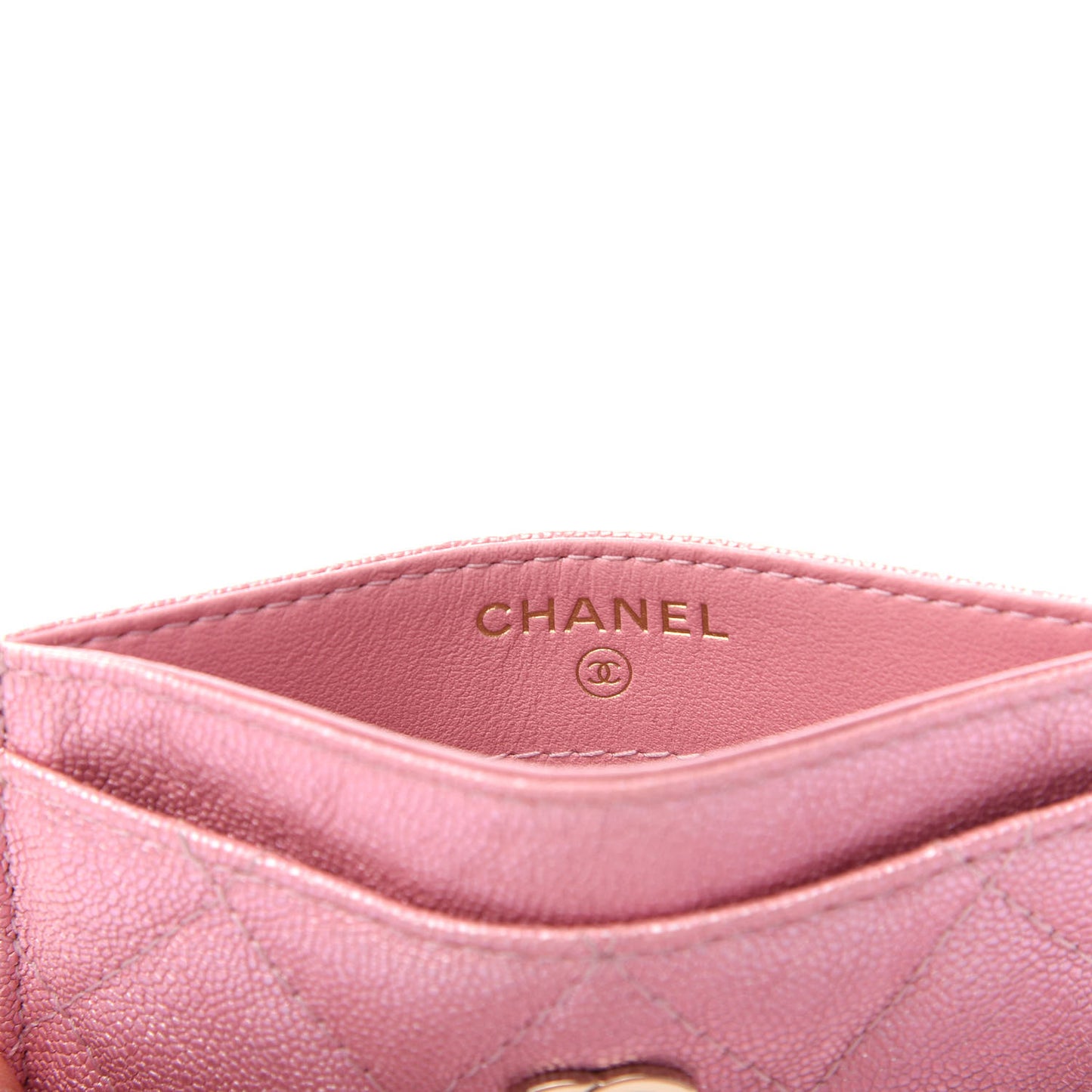 Iridescent Caviar Quilted Card Holder Rose Pink