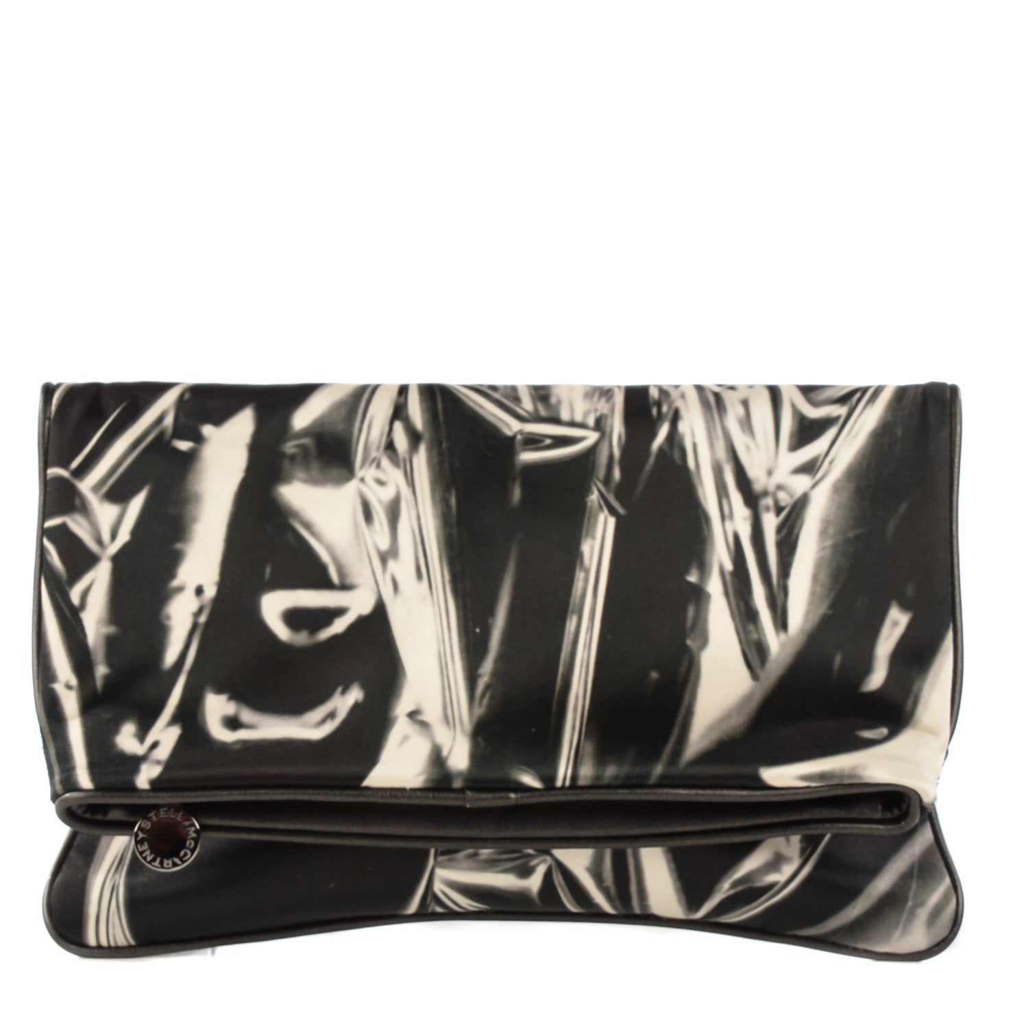 Stella McCartney Satin Foil Print Fold Over Falabella Clutch Black 1 of 7
