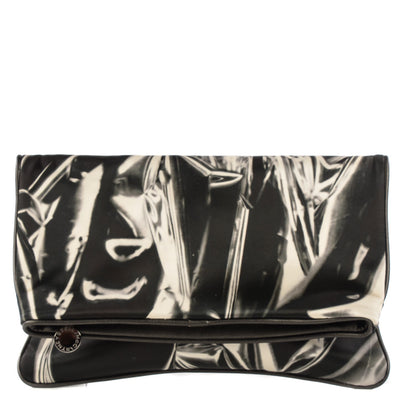 Stella McCartney Satin Foil Print Fold Over Falabella Clutch Black 1 of 7
