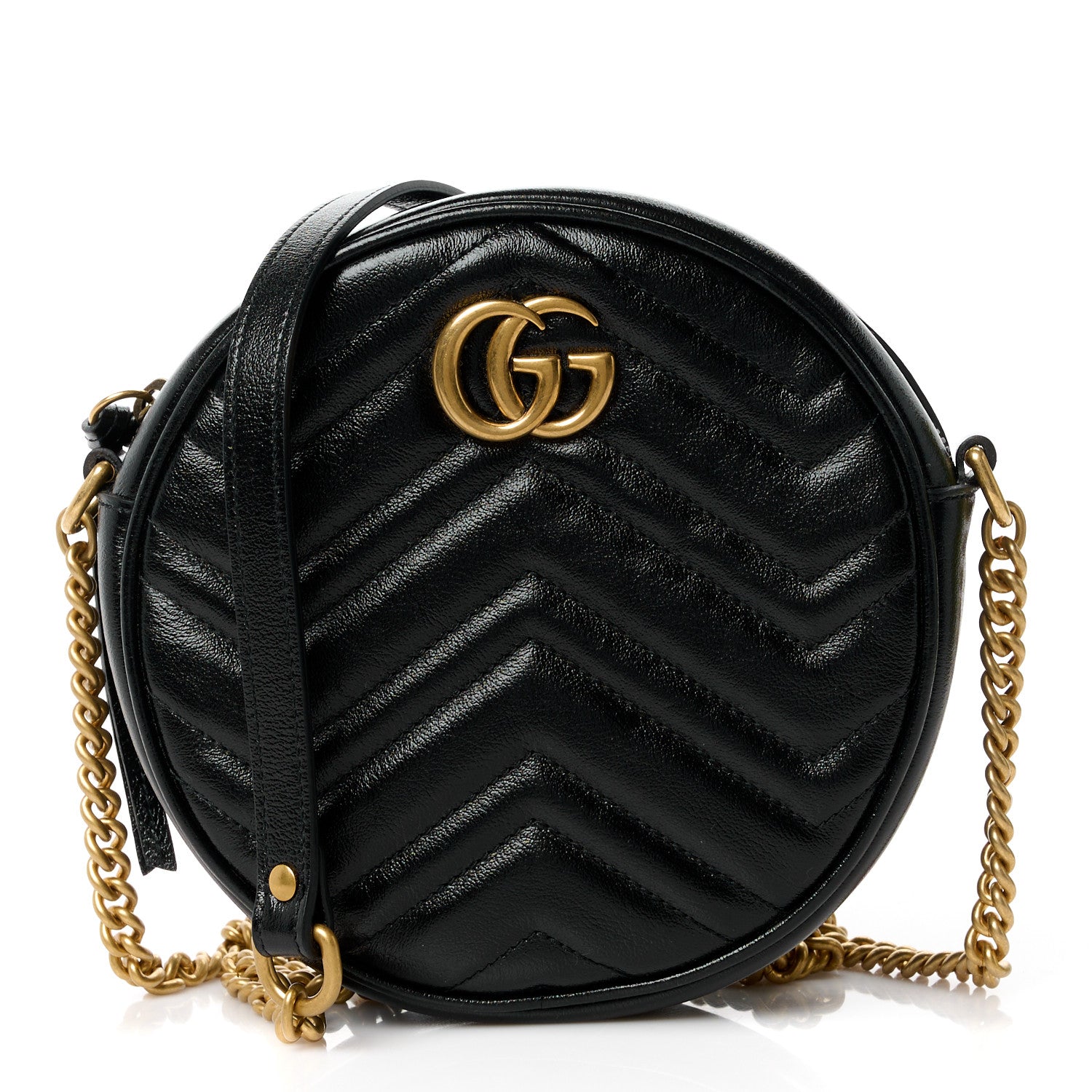 Gucci Azalea Calfskin Matelasse Heart Mini GG Marmont Round Shoulder Bag Black 1 of 12