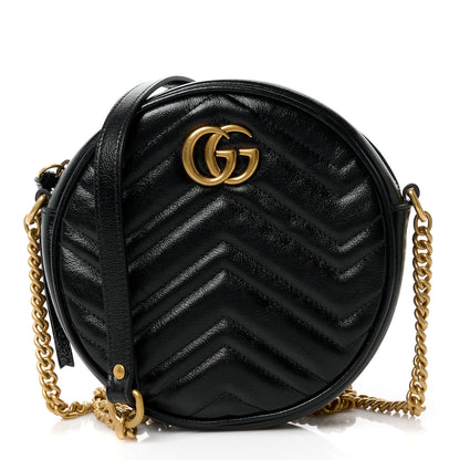 Gucci Azalea Calfskin Matelasse Heart Mini GG Marmont Round Shoulder Bag Black 1 of 12